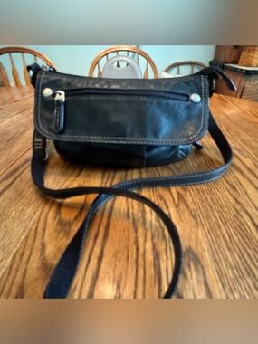 FOSSIL Crossbody Soft Black Leather Shoulder Bag Small Convertible Handbag
